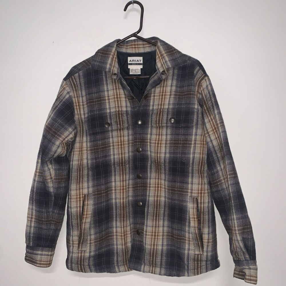 Ariat- Shacket Men's Medium Brown Plaid Retro Fit Insulated Chore Barn Coat